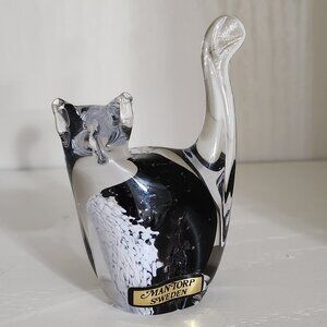 Vintage Crystal Black White Cat Figurine. Mantorp Sweden